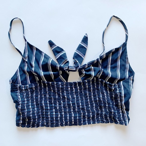 Navy Blue and White Striped Bow and Keyhole Spaghetti Strap Crop Top ANGL, SZ L - Picture 3 of 3